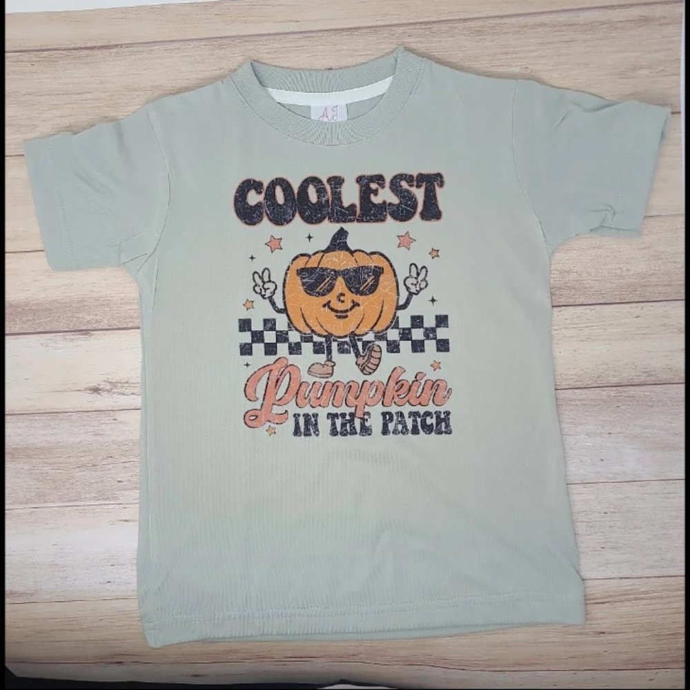 Coolest Pumpkin in the patch Distressed Boys Tee Light Stone Grey Shirt